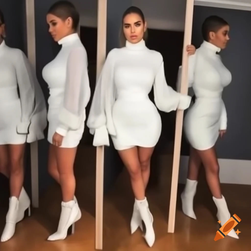 Modern bride in white sweater mini dress and ankle boots in courtroom