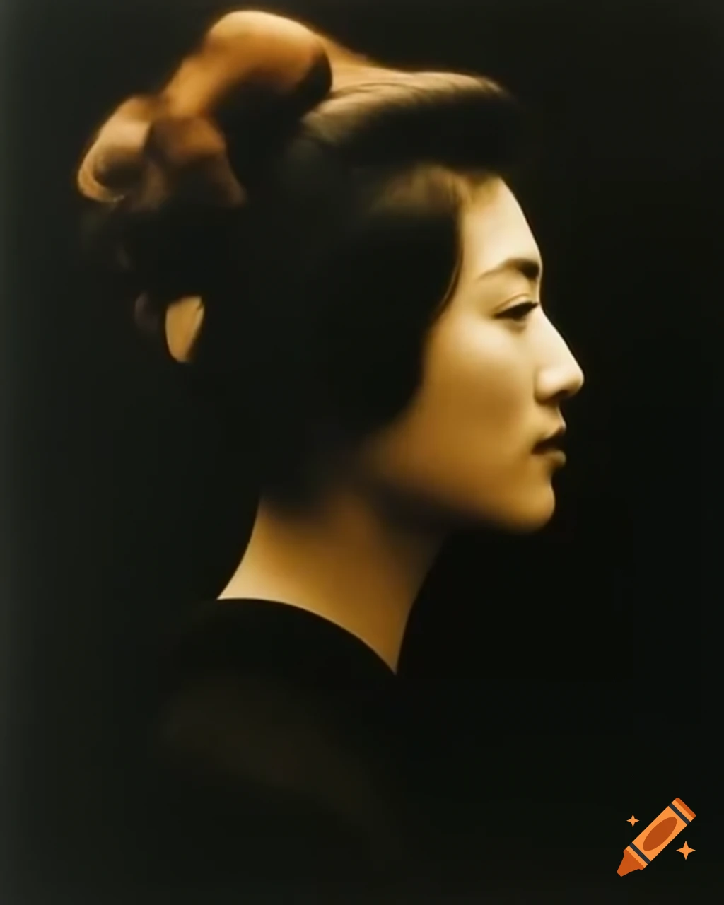Vintage portrait of Japanese female art student with retro hairstyle