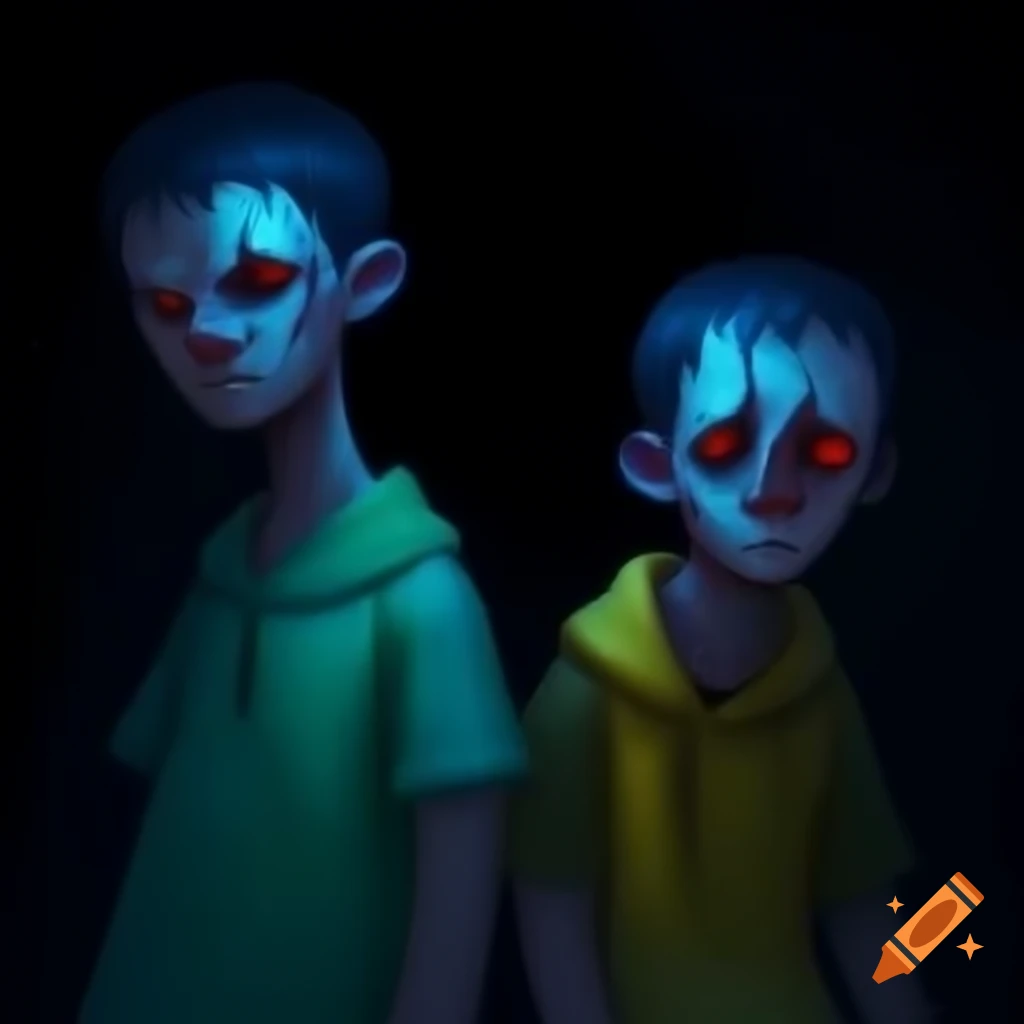 Digital art featuring two boys in a horror-themed setting