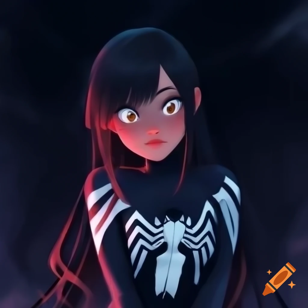 Anime girl with venom symbiote infection
