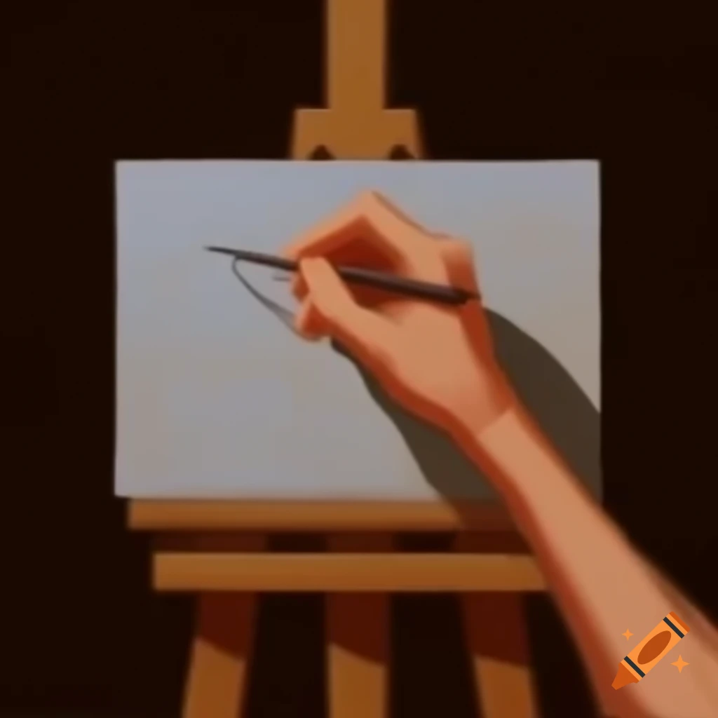 Artist hand painting an oil artwork on an easel