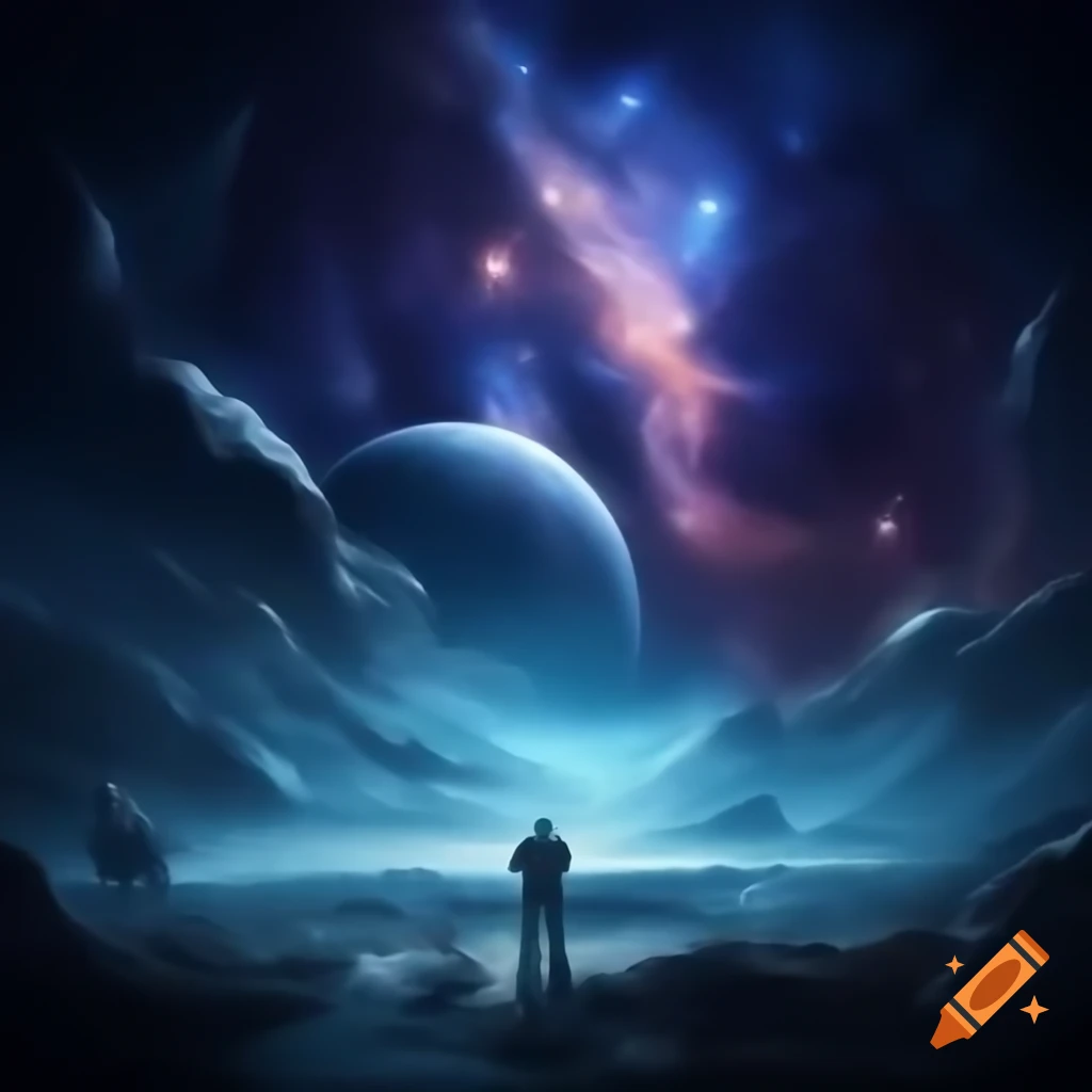 Surreal cosmic amphitheater with A.I. powered dreamweavers fighting Zarkothian aliens