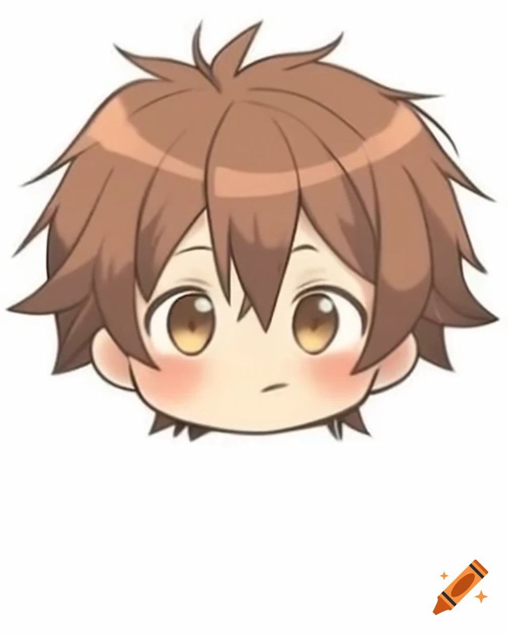 Chibi character with brown hair and simple face in anime style