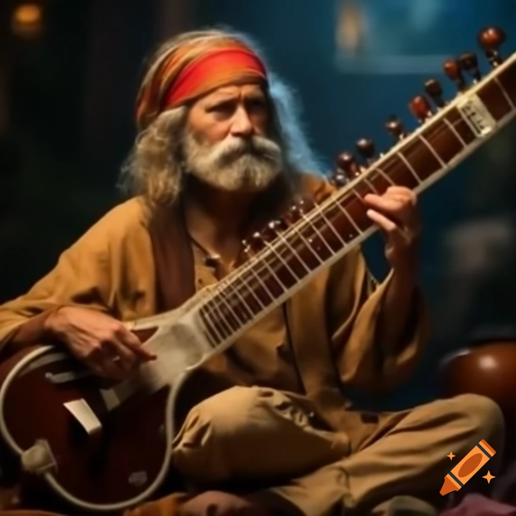 Old hippie playing sitar