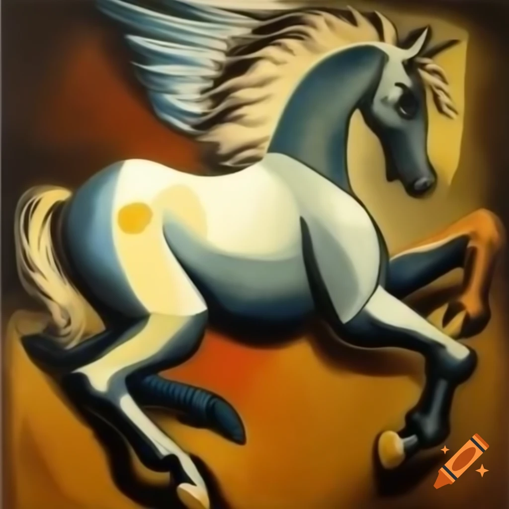 Cubist depiction of a pegasus horse in Picasso style