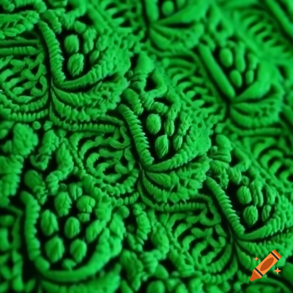 Intricate green embroidery design