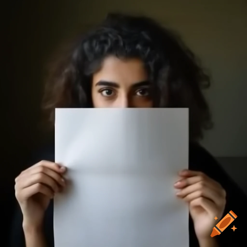 Muslim woman with curly hair holding paper with BrownAndCute