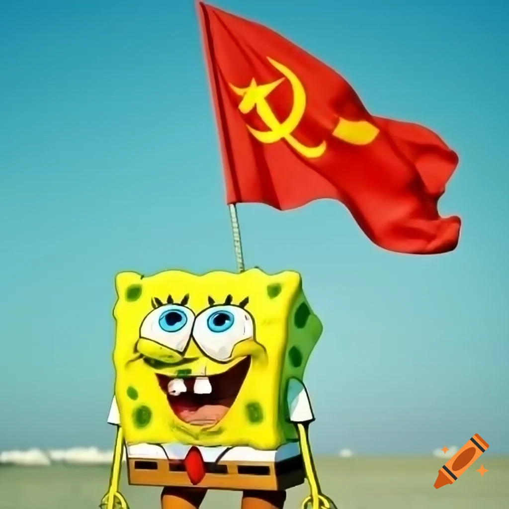 SpongeBob SquarePants holding Soviet Union flag