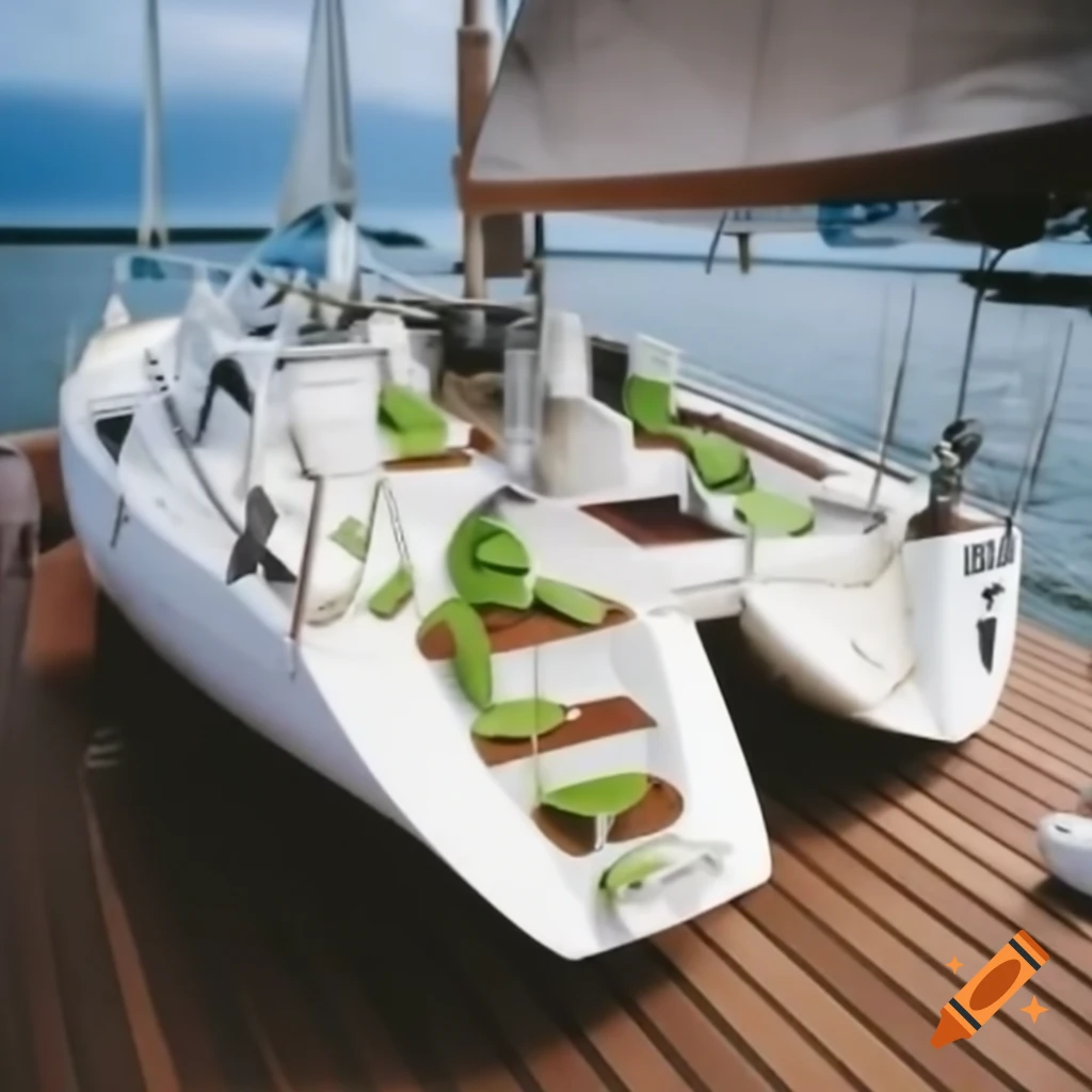 Sailing yacht with seven frogs on deck