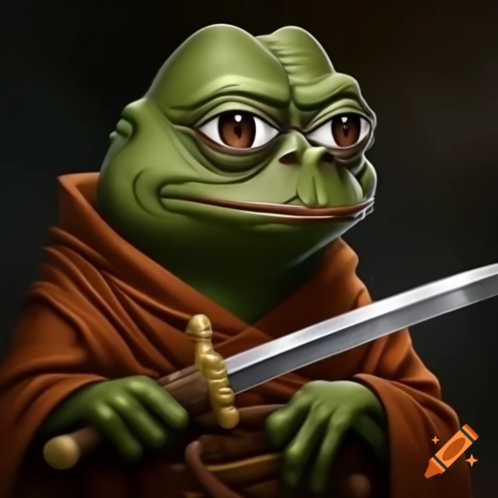 Pepe monk character wielding a sword