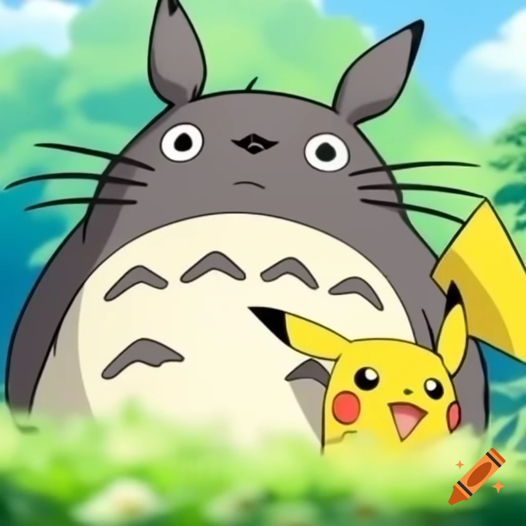 Totoro and Pikachu characters together