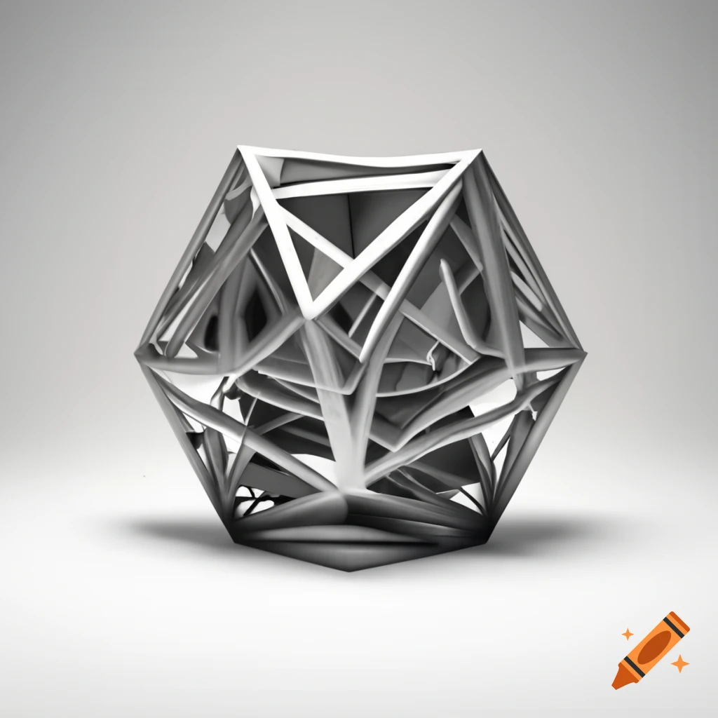 Contemporary sculpture with complex geometric shape and metallic textures