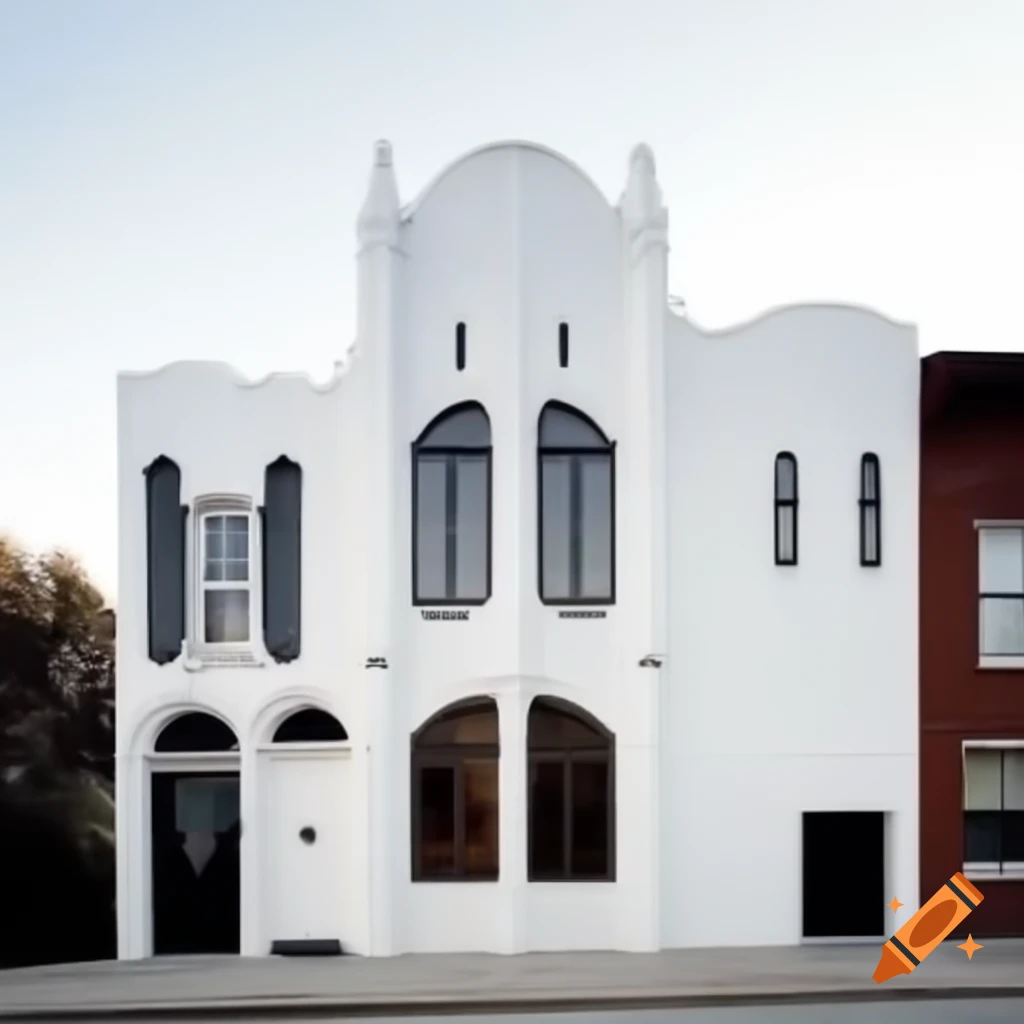 White brick building showcasing Art Nouveau architecture