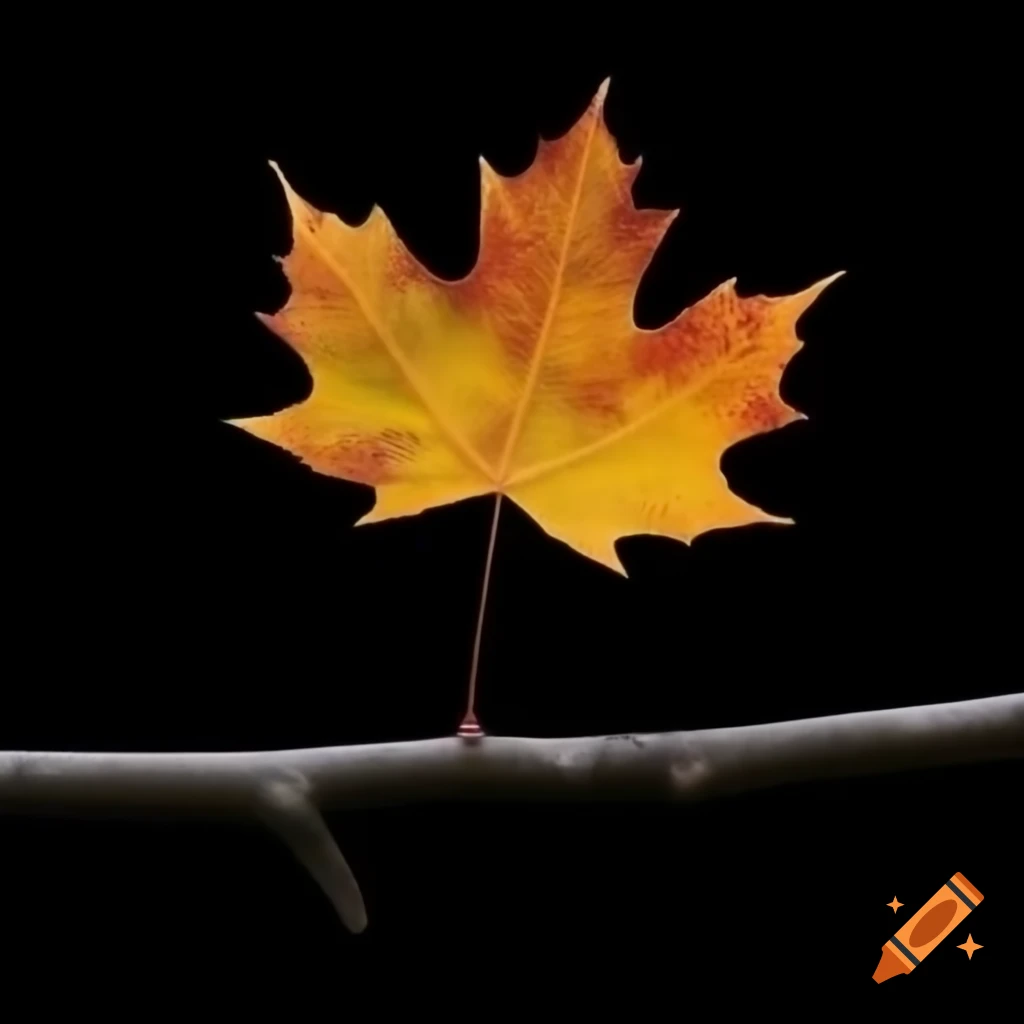 Maple leaves on a branch against black background