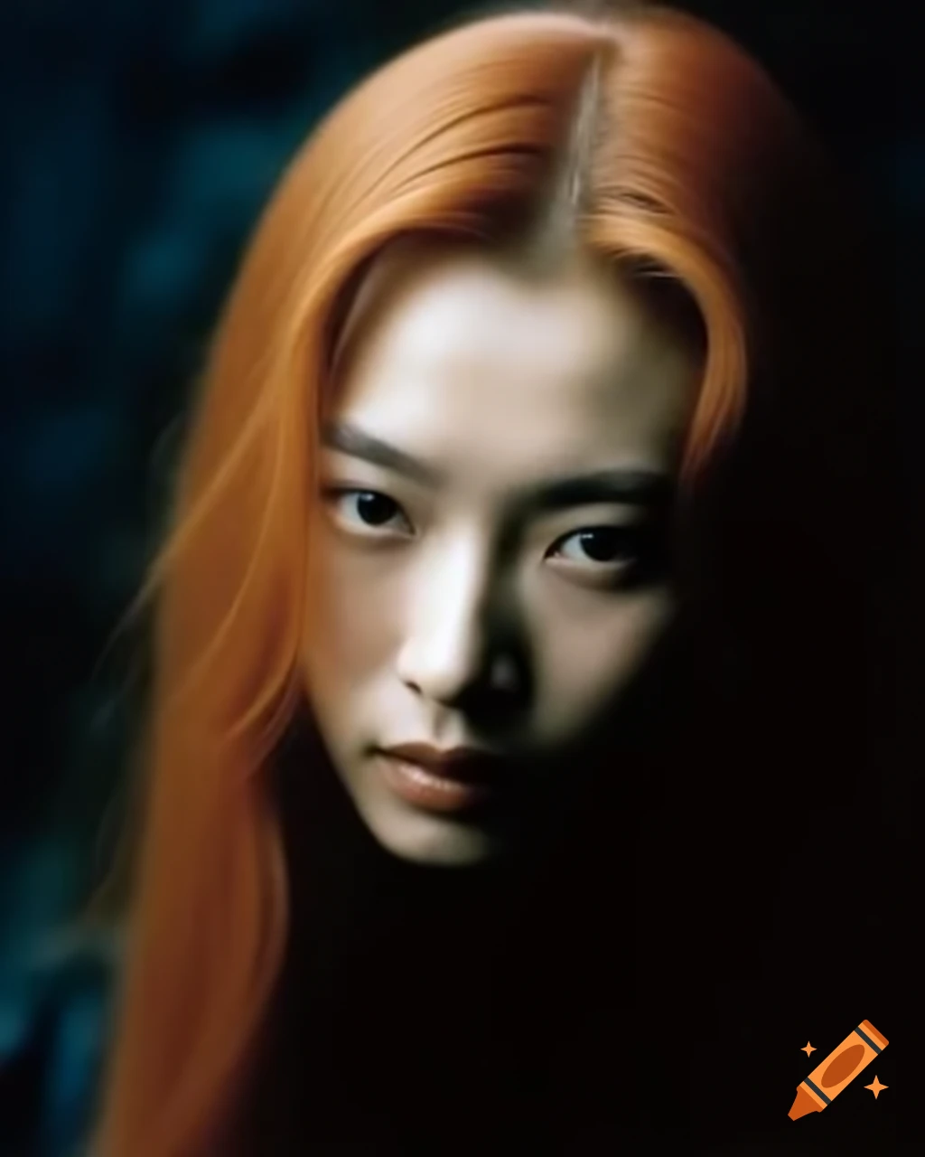 Vintage portrait of actress resembling Asuka Langley with detailed facial features