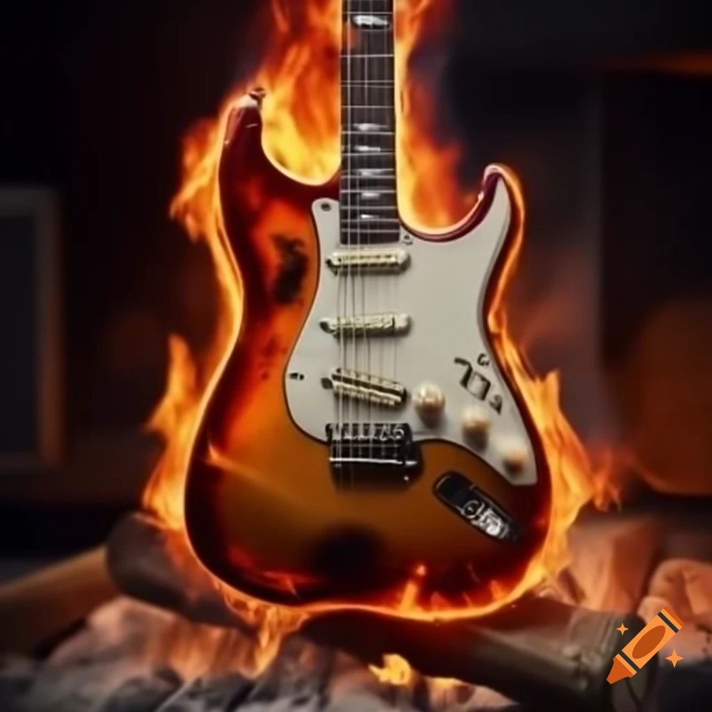 Electric guitar engulfed in flames
