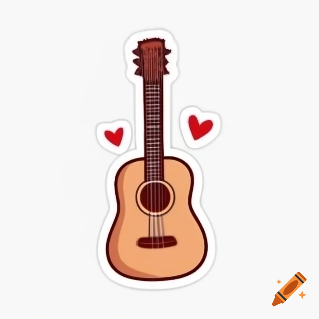 Cartoon style sticker showcasing guitar love for music