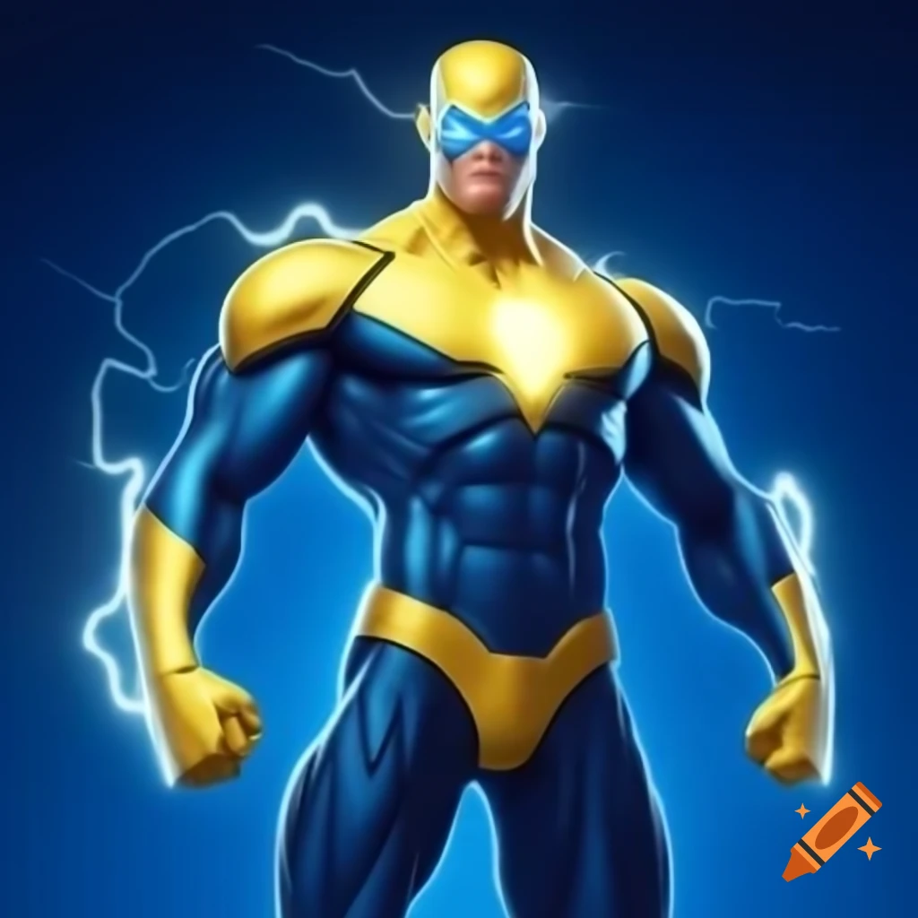 Superhero Zapper concept with electric blue and yellow costume design