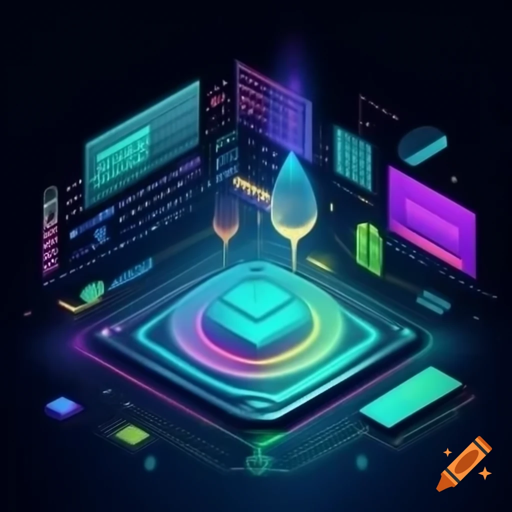 Futuristic marketing graphic for AI-enhanced plastics database, featuring holographic displays and neural network patterns