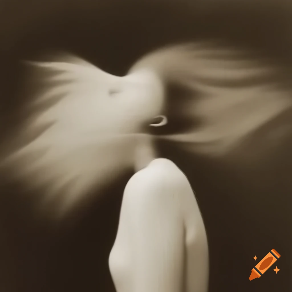 Surrealist artwork in white, black, grey, and sepia shades