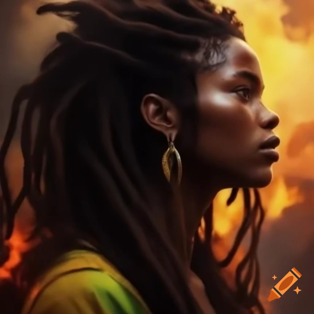 Rasta woman showcasing volcanic locs hairstyle