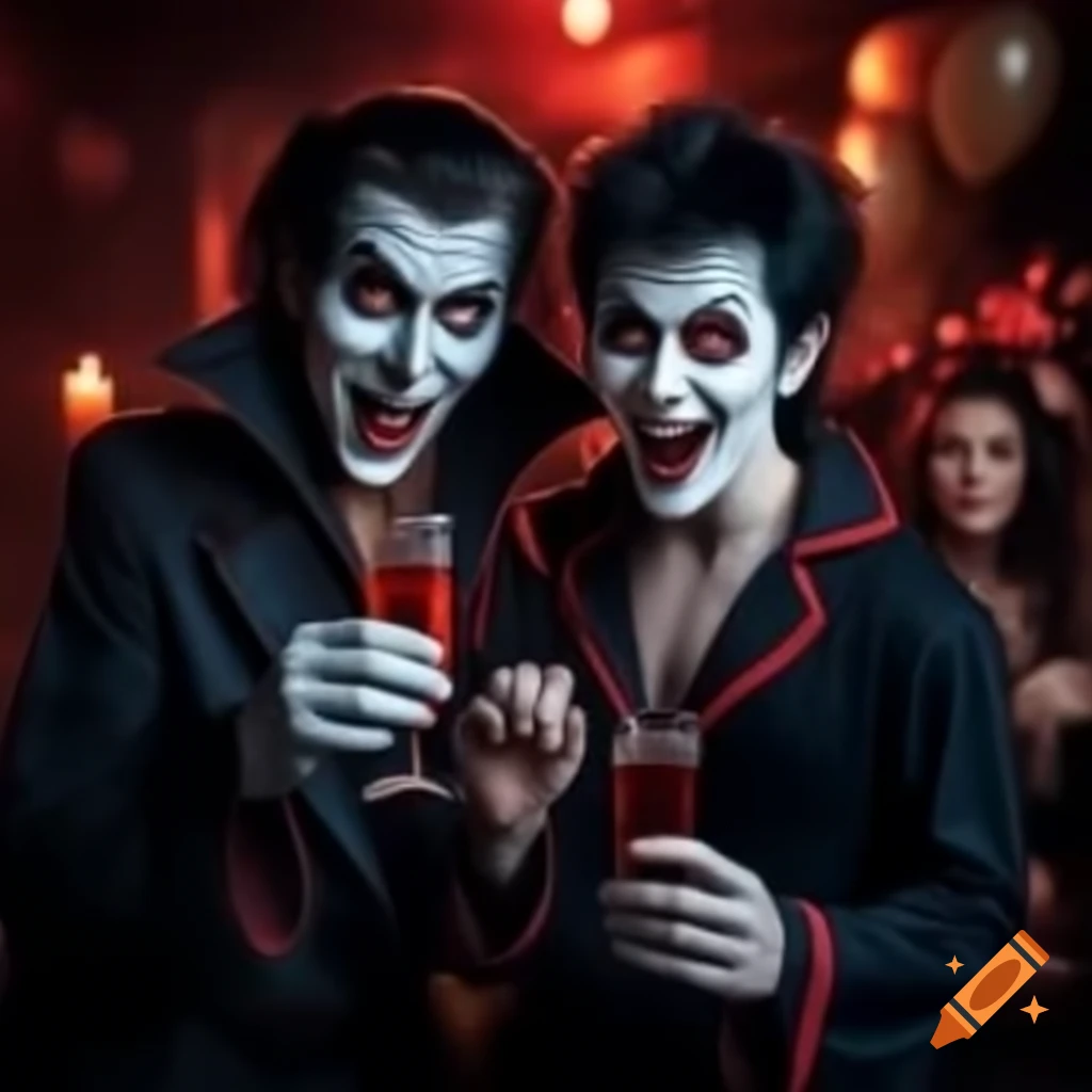 Two vampires enjoying a pajama party