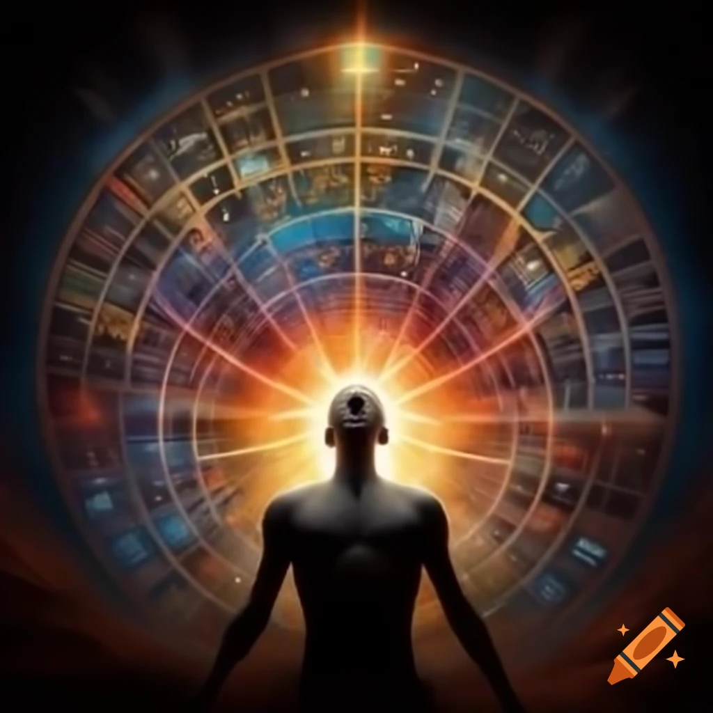 Vibrant numerology depiction with intertwined numbers and symbols around a person's silhouette
