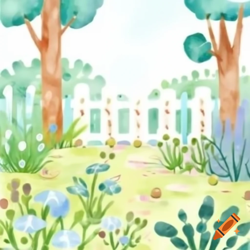 Cartoony garden in watercolor style