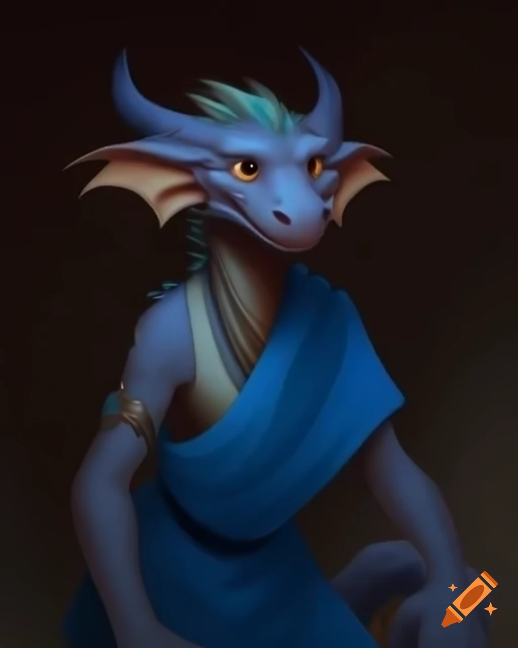Anthropomorphic dragoness in a blue sari