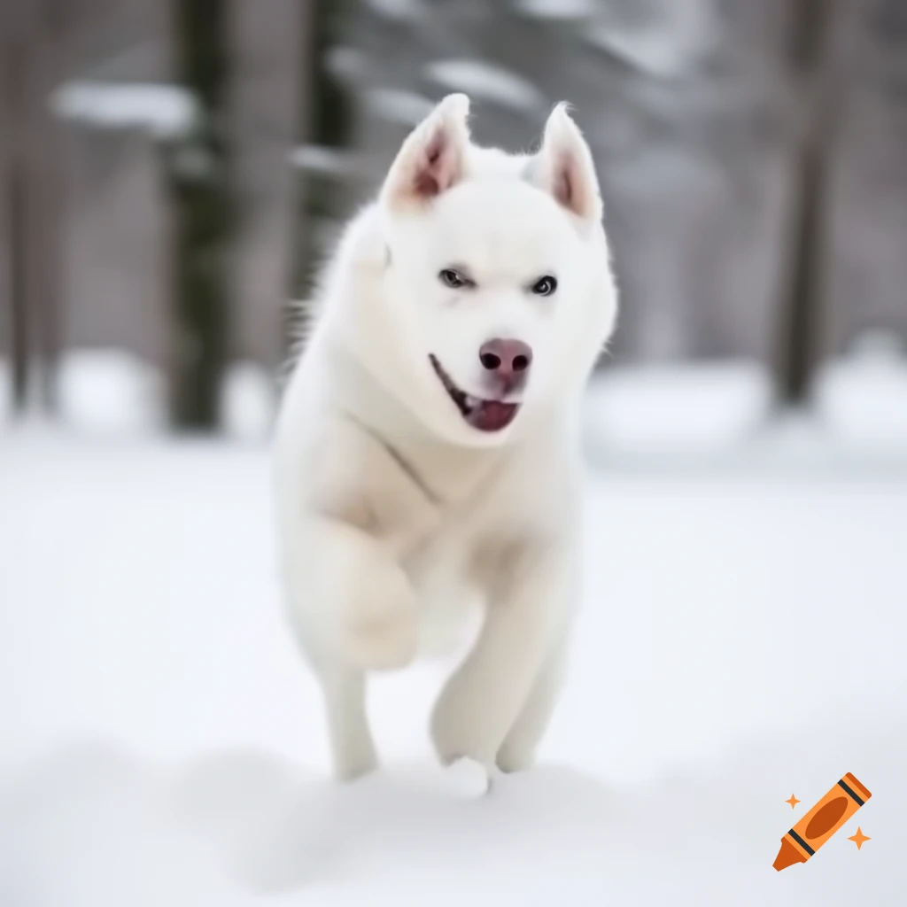 Husky dog playing in the snow