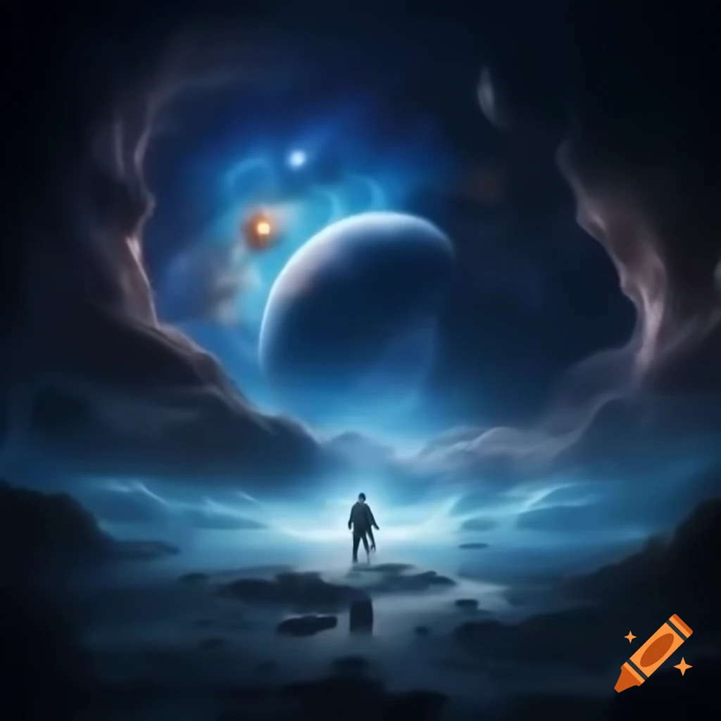 Surreal cosmic amphitheater with A.I. powered dreamweavers fighting Zarkothian aliens