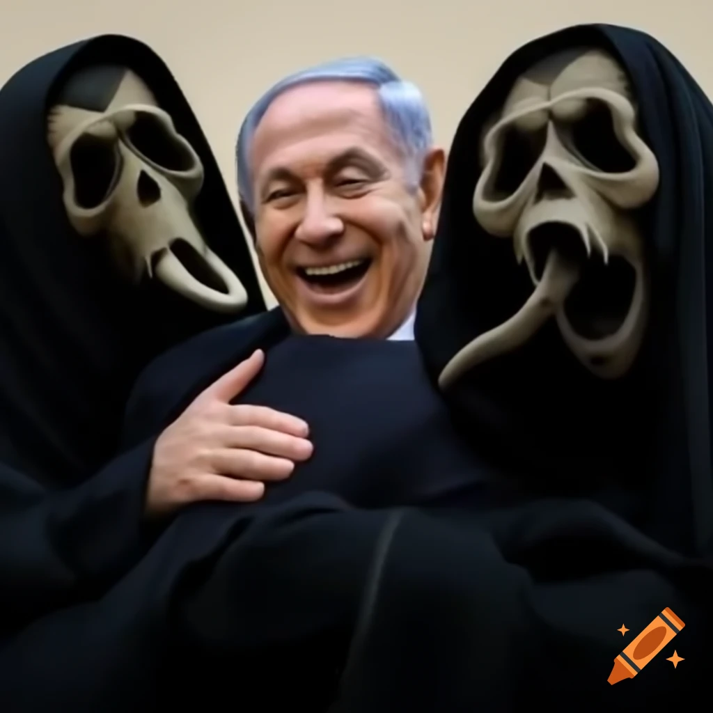 Benjamin netanyahu laughing alongside grim reaper on craiyon