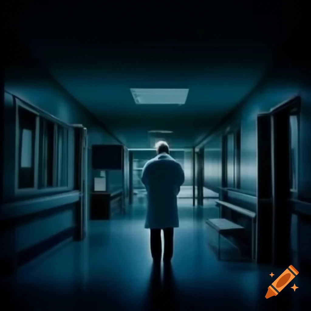 Doctor alone in hospital late at night