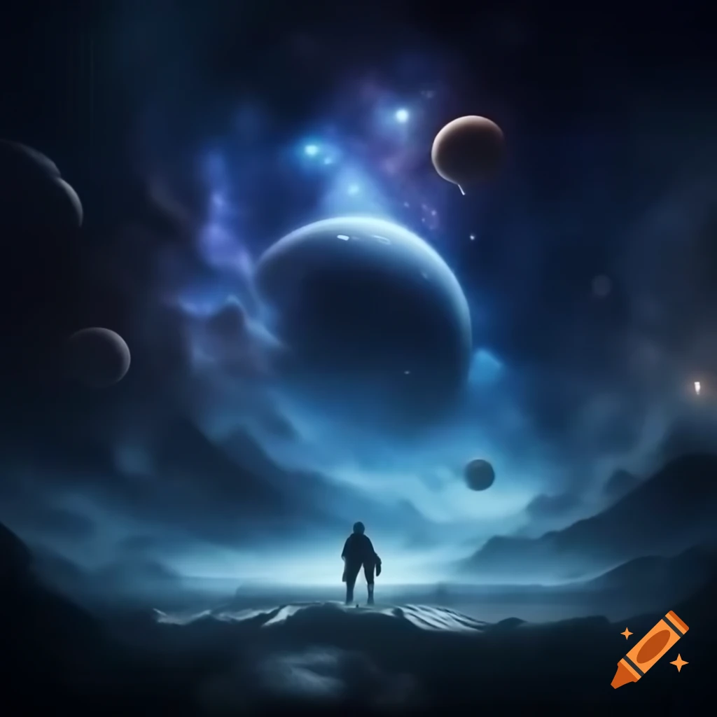 Surreal cosmic amphitheater with A.I. powered dreamweavers fighting Zarkothian aliens