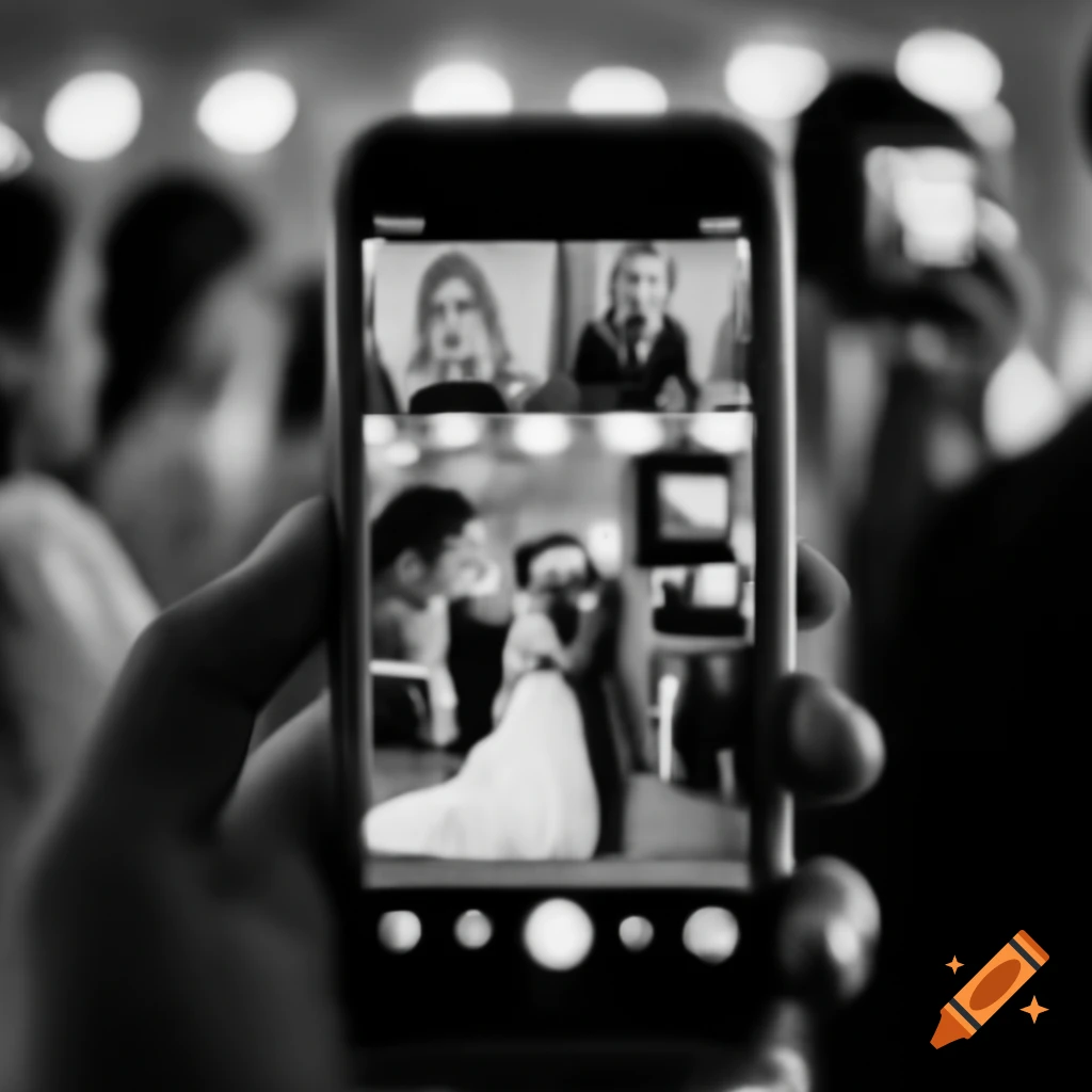 Mobile phone capturing a wedding scene in the background