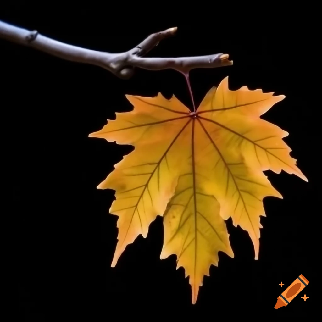 Maple leaves on a branch against black background