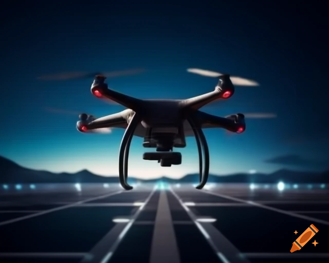 Futuristic drone projecting hologram saying Night Time