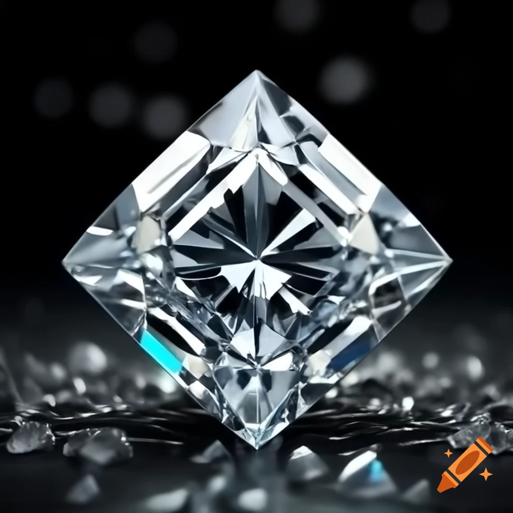 Large square-cut white diamond reflecting rainbow prismatic light