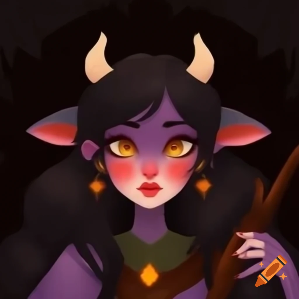 Mystic young lady with cow ears, charming witchy sorceress painting