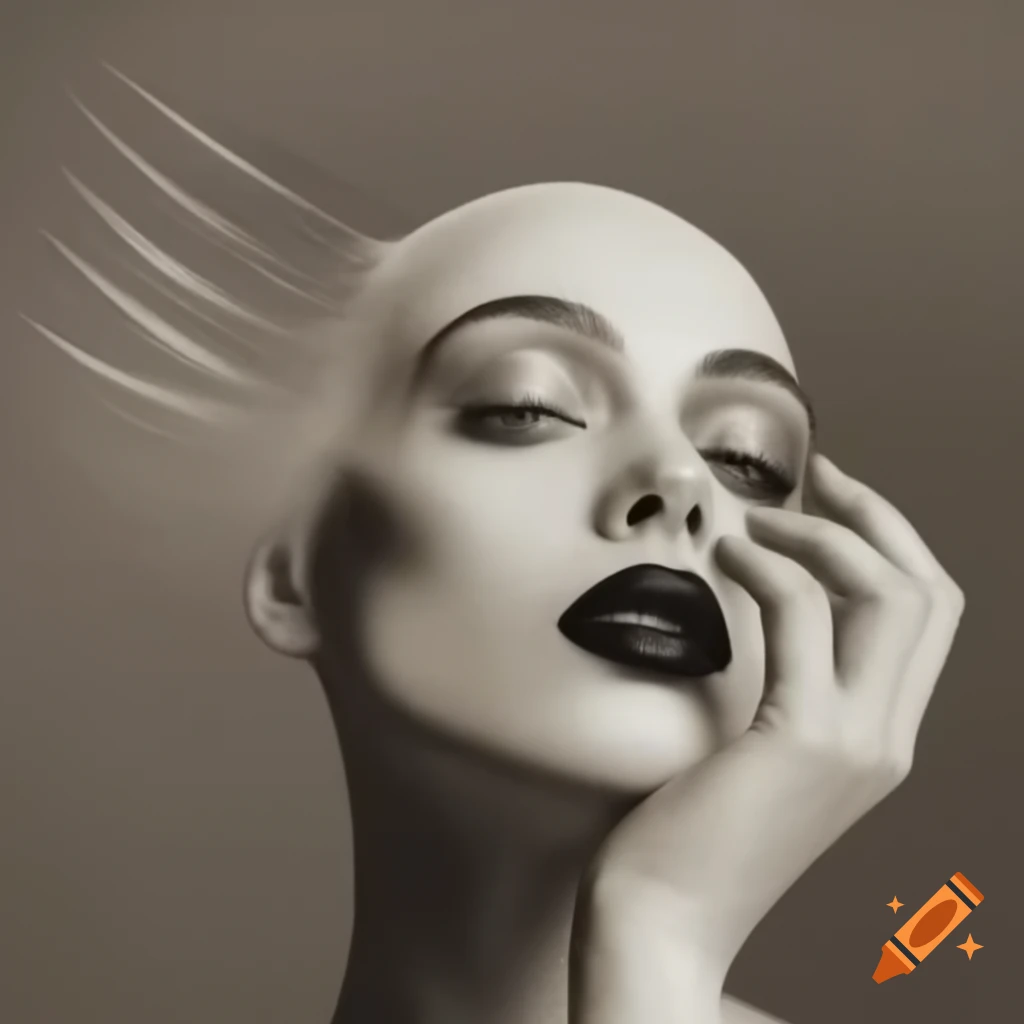Surrealist artwork featuring black, white, grey, and sepia tones