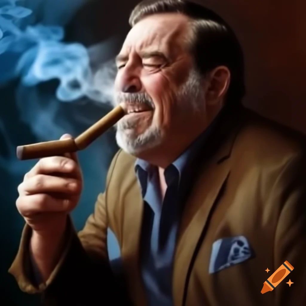 Man laughing while smoking two large cigars