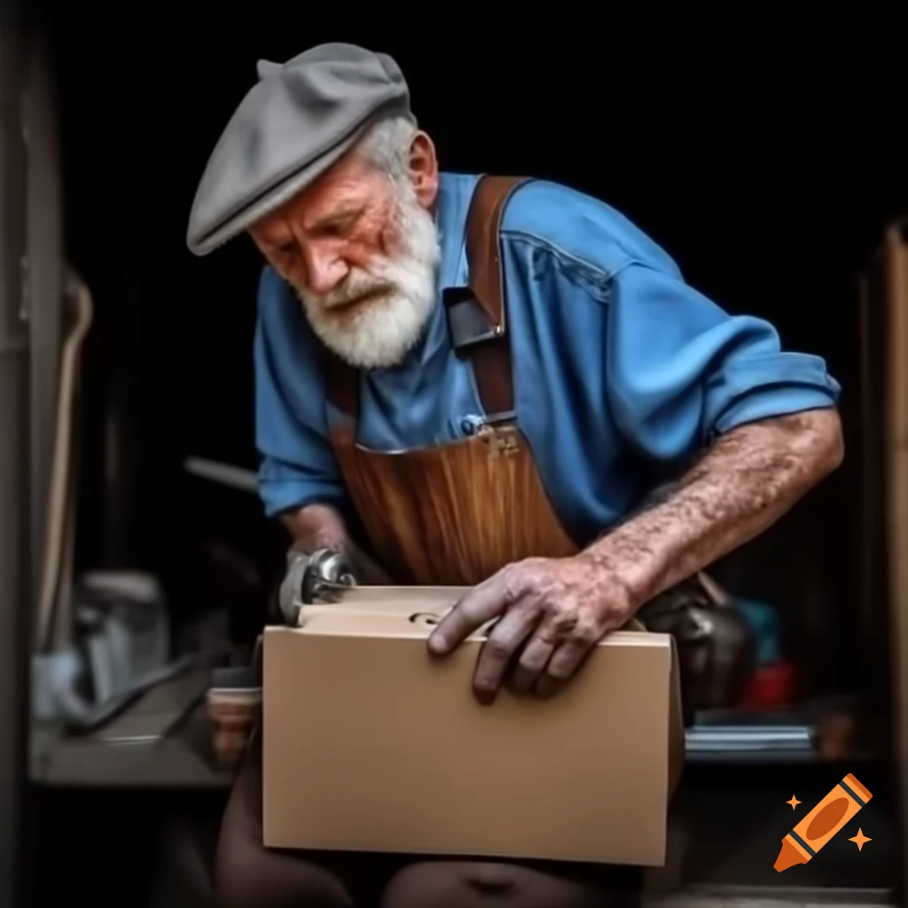 Old man using tools in workshop
