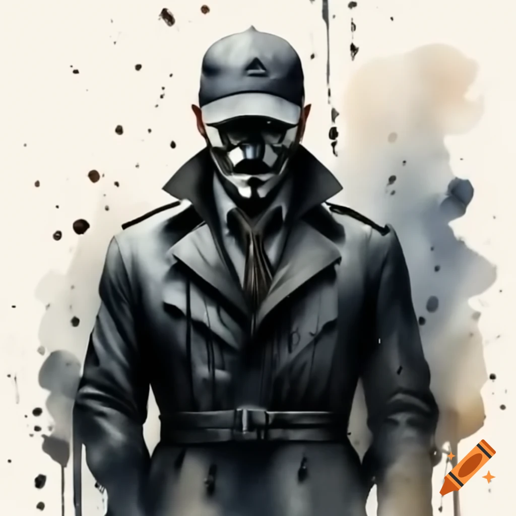Mysterious man in trenchcoat and baseball cap on dark road in the rain