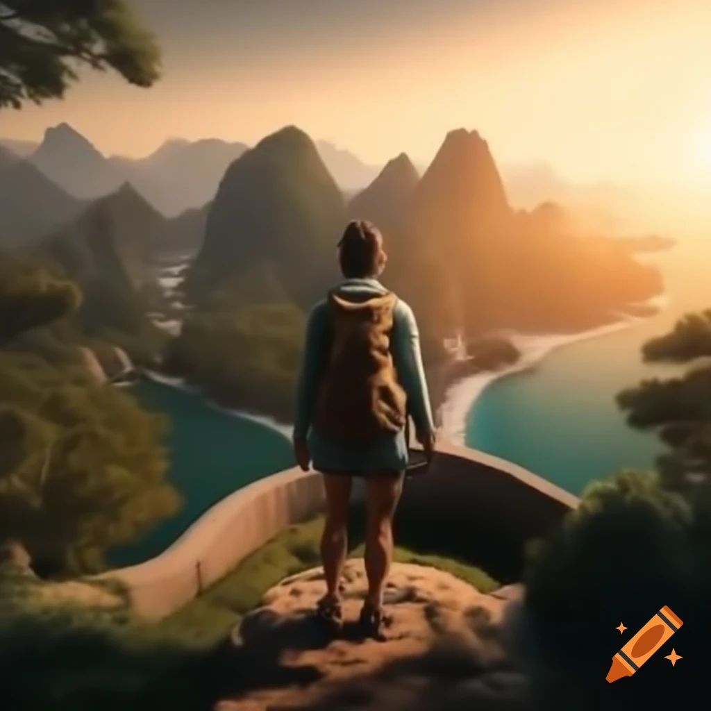 Vibrant travel-themed landscape with majestic mountains and lush scenery