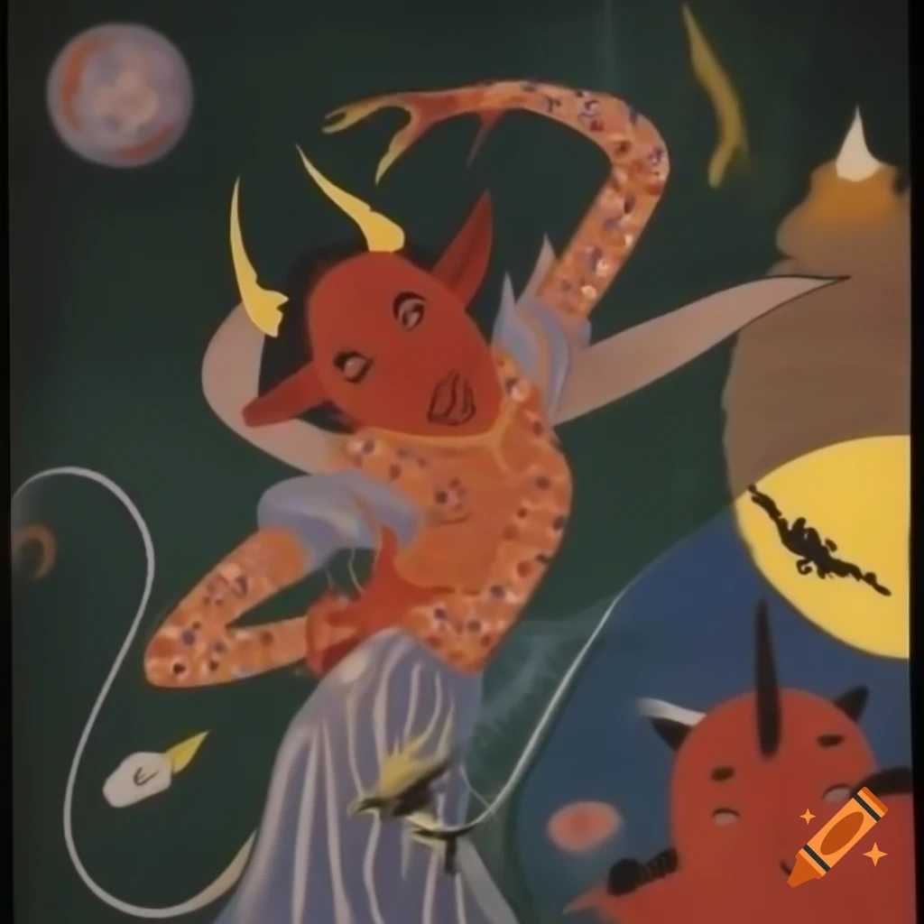 1910s storybook illustration of a demon dancing at royal celebration