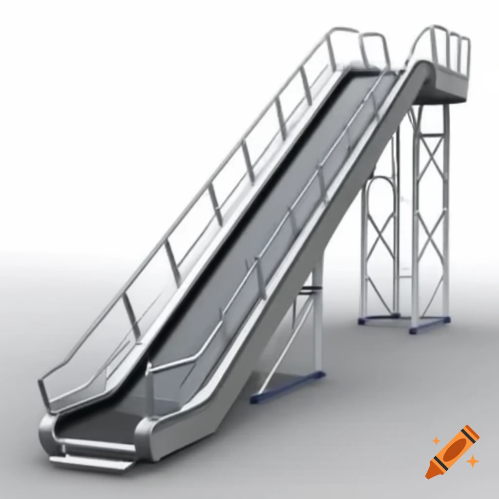 Lateral view of an inclined conveyor against a white background