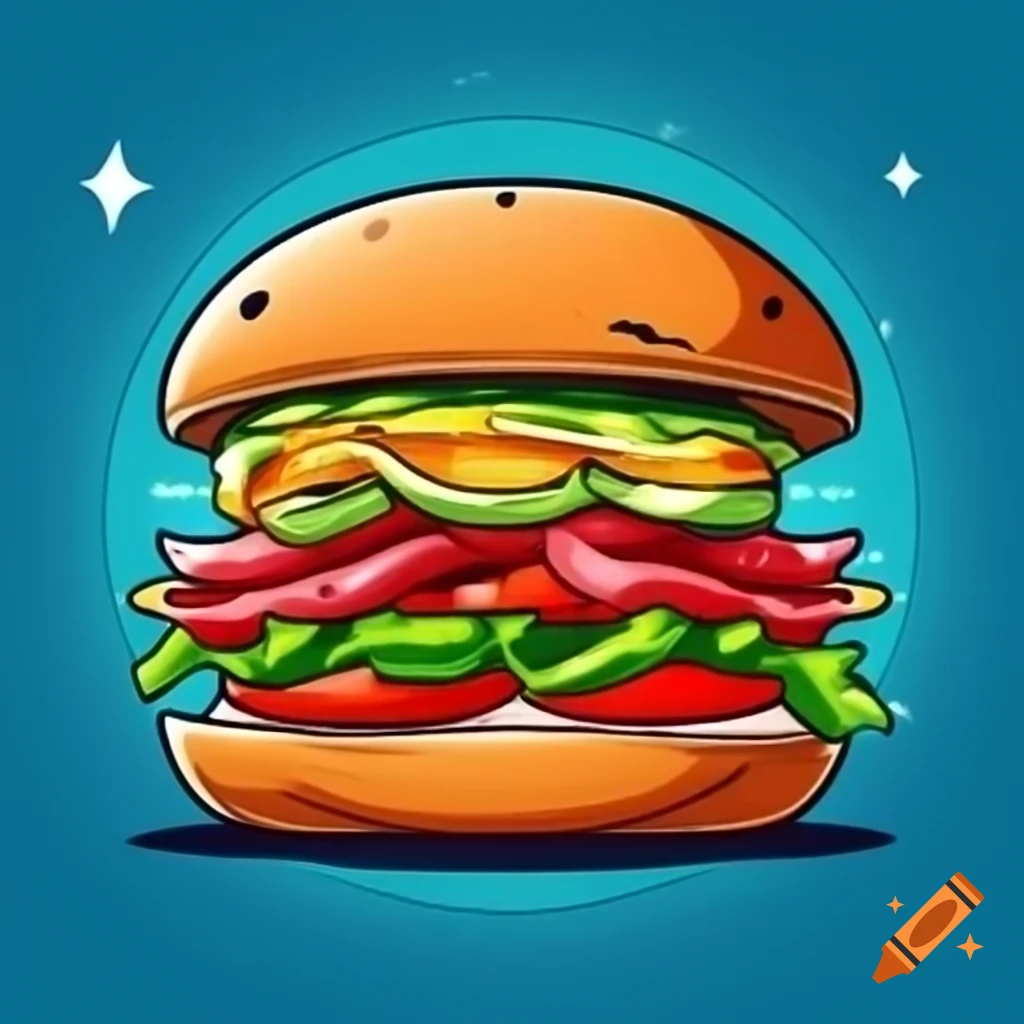 Meat and vegetable long sandwich in futuristic fast-food setting, digital art