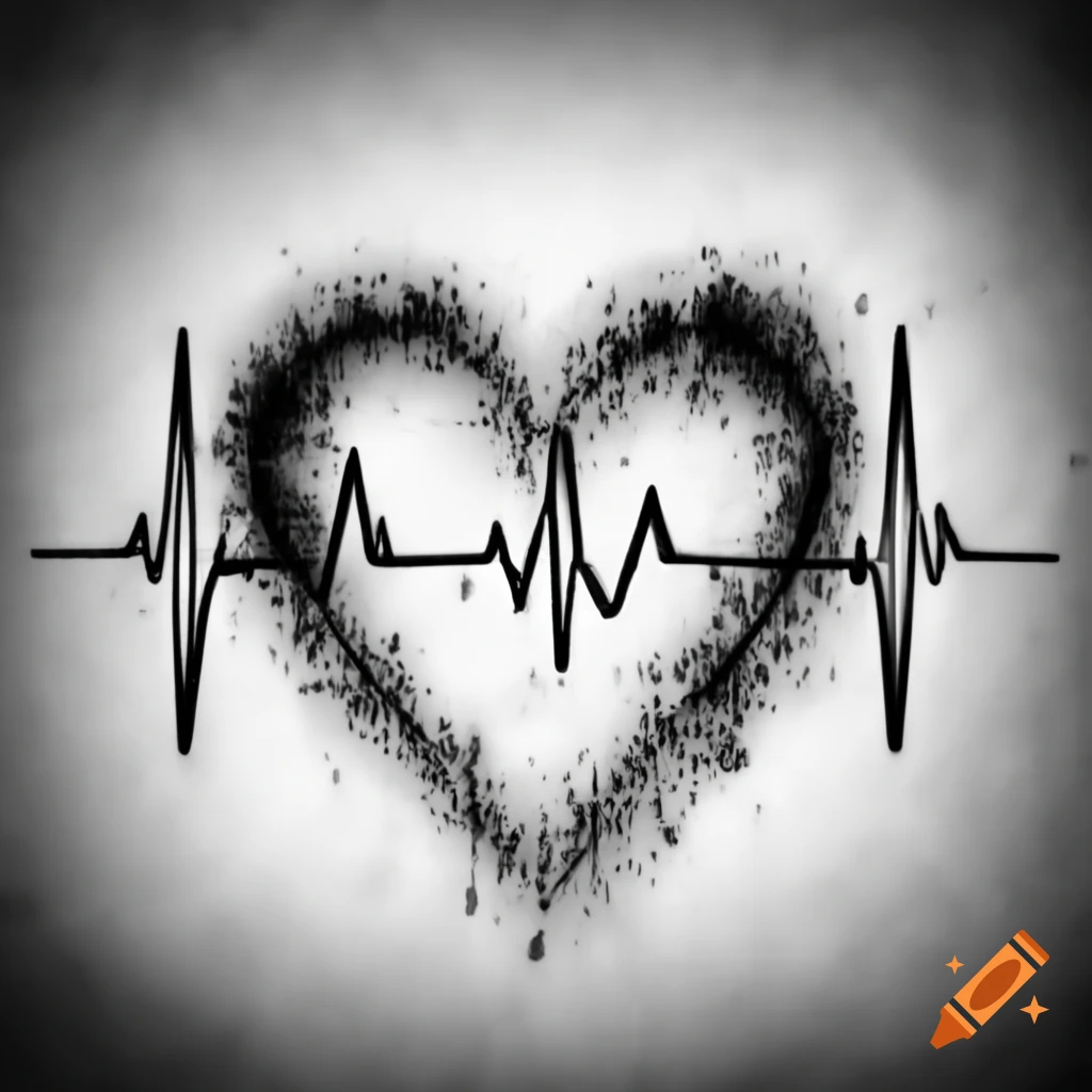 Black and white artistic representation of a heartbeat