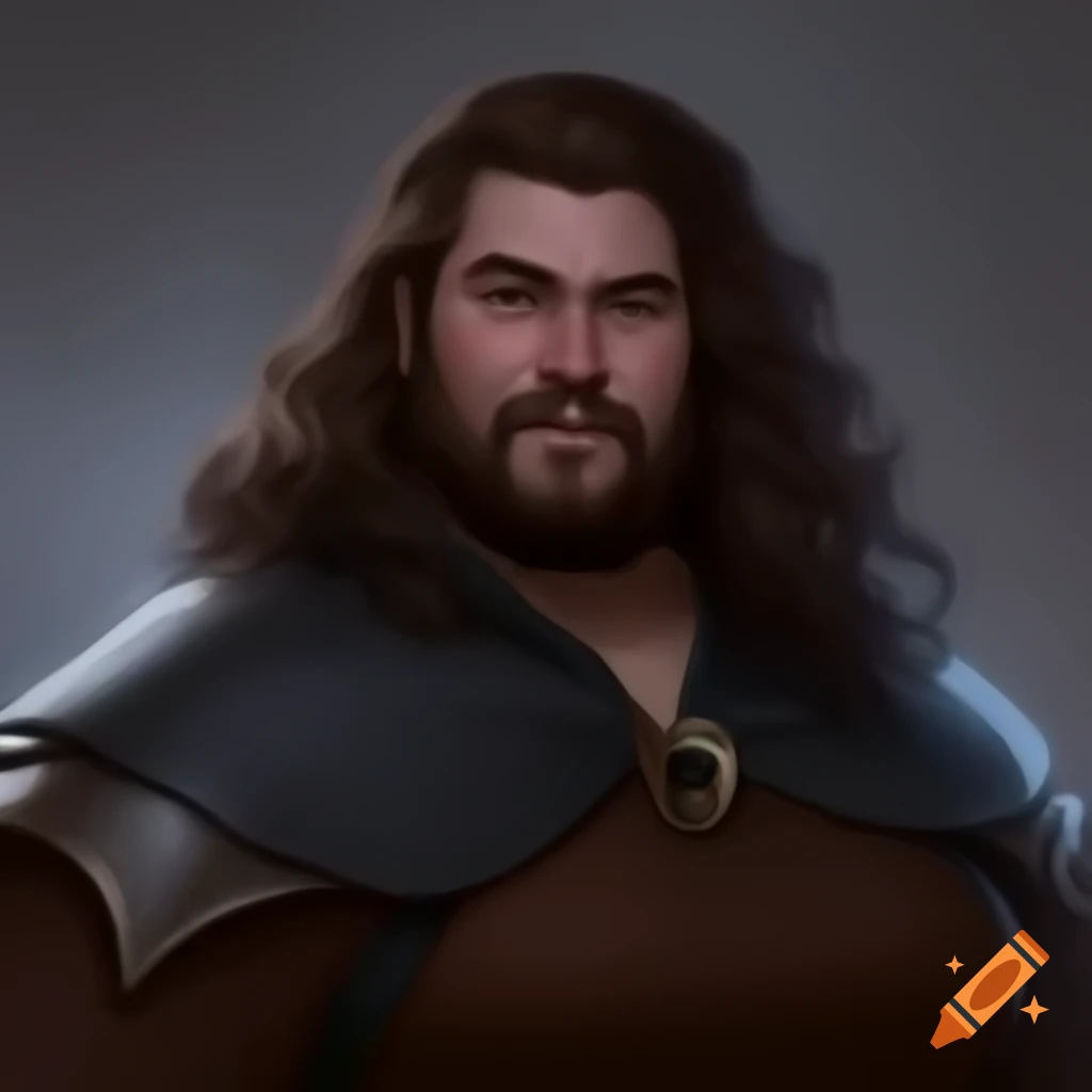 Fantasy male rogue in black and brown clothing with long hair