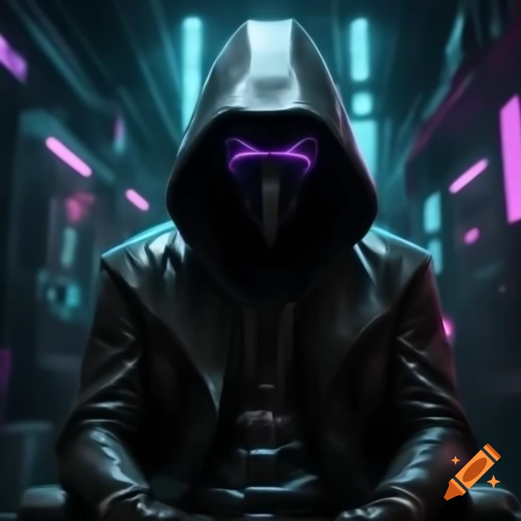 Futuristic cyberpunk hacker in a high-tech environment